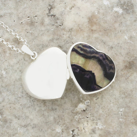 Derbyshire Blue John Heart Locket And Chain