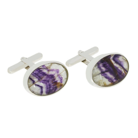 Derbyshire Blue John Sterling Silver Oval Cufflinks