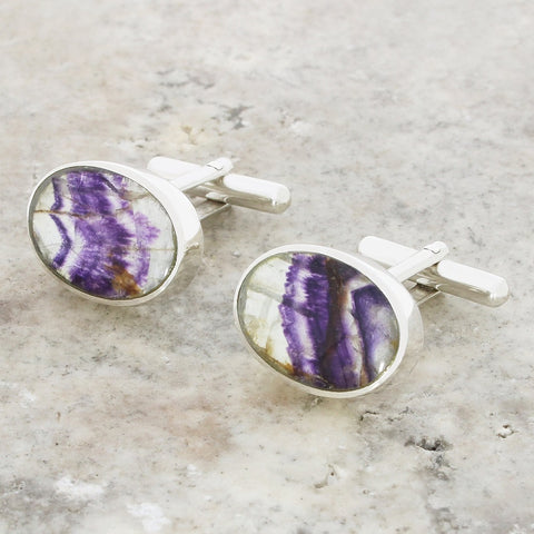 Derbyshire Blue John Sterling Silver Oval Cufflinks