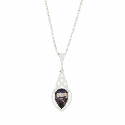 Derbyshire Blue John Sterling Silver Teardrop Celtic Pendant and Chain