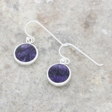 Derbyshire Blue John and Whitby Jet Sterling Silver Drop Earrings