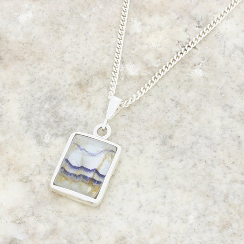 Derbyshire Blue John Rectangular Reversible Pendant and Chain