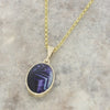 Derbyshire Blue John and Jet 9ct Yellow Gold Pendant and Gold Plated Chain