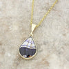 Derbyshire Blue John and Labradorite 9ct Yellow Gold Pendant and Gold Plated Chain