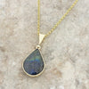 Derbyshire Blue John and Labradorite 9ct Yellow Gold Pendant and Gold Plated Chain