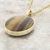 Derbyshire Blue John and Tigers Eye 9ct Yellow Gold Pendant and Gold Plated Chain