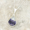 Derbyshire Blue John and Whitby Jet Pear Shape Pendant and Chain