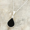 Derbyshire Blue John and Whitby Jet Pear Shape Pendant and Chain