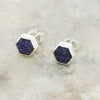Blue Goldstone Sterling Silver Hexagonal Stud Earrings - DBJ789
