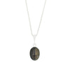 Derbyshire Blue John and Whitby Jet Oval Pendant and Chain - DBJ798