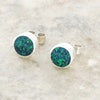 Green Opalique Sterling Silver Small Round Stud Earrings - DBJ838