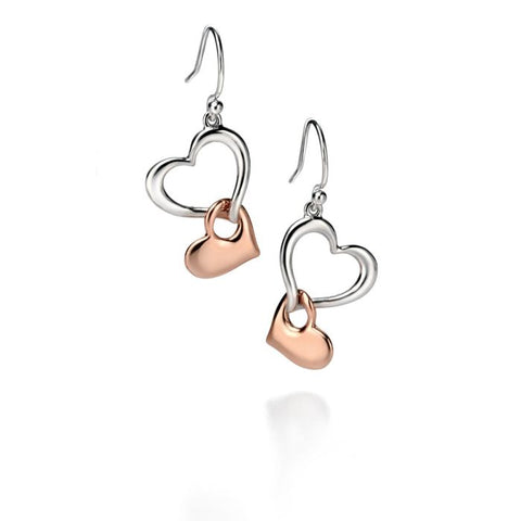 Fiorelli Silver Double Heart Drop Earrings E4861