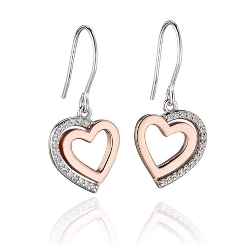 Fiorelli Silver Rose Gold Plated Heart Drop Earrings E5454C