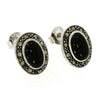London Vintage Sterling Silver Marcasite and Onyx Stud Earrings