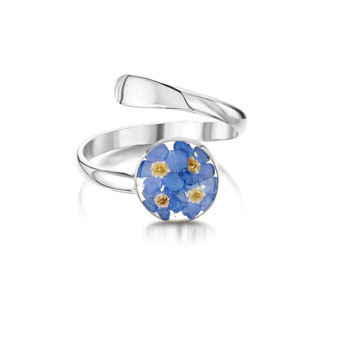 Shrieking Violet Real Flower Forget Me Not Silver Ring FRA-01