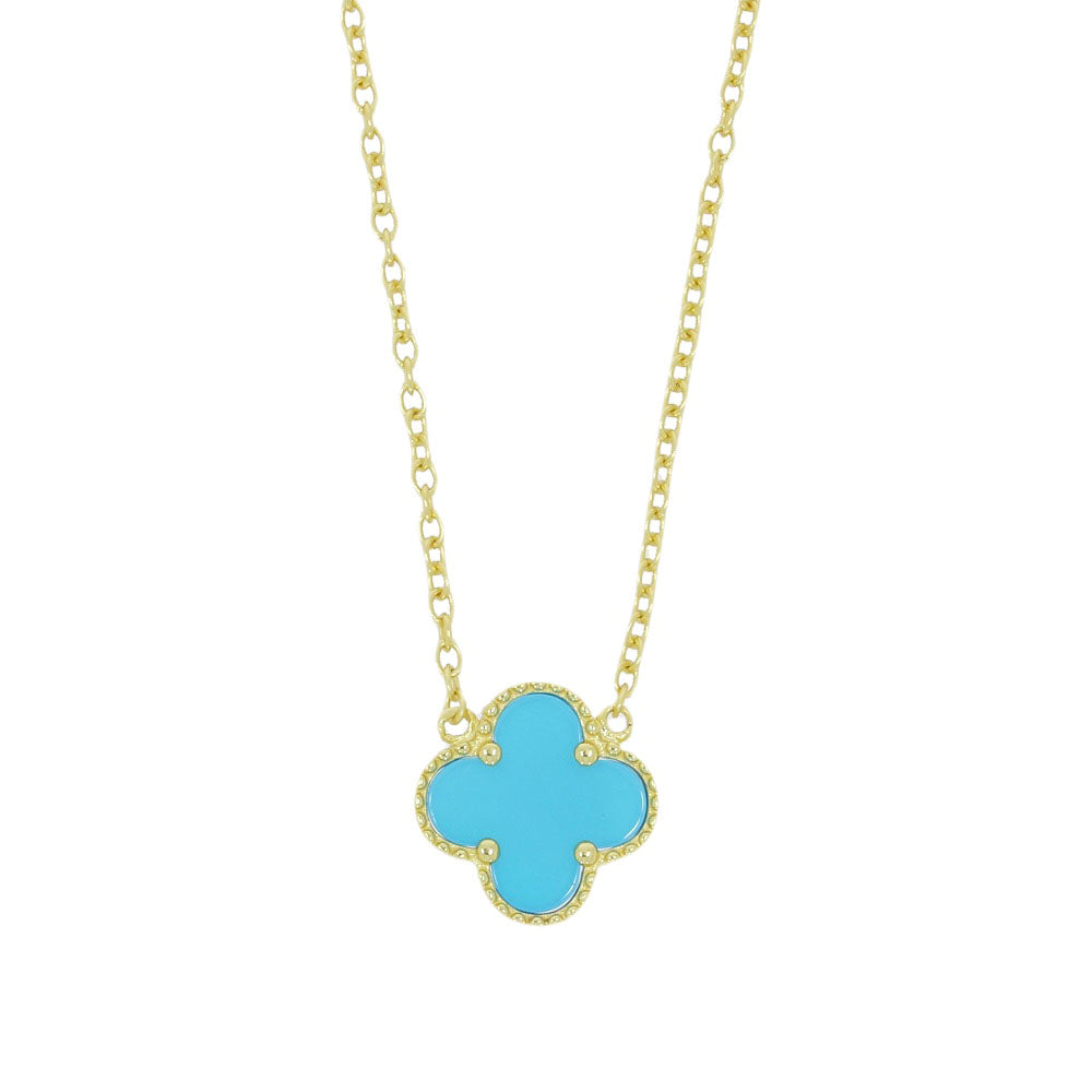 Four Leaf Clover Blue Stone Gold Necklace GVL007 | H&H– Hollins and ...