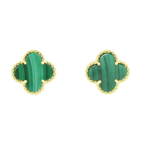 Four Leaf Clover Green Stone Stud Earrings GVL031