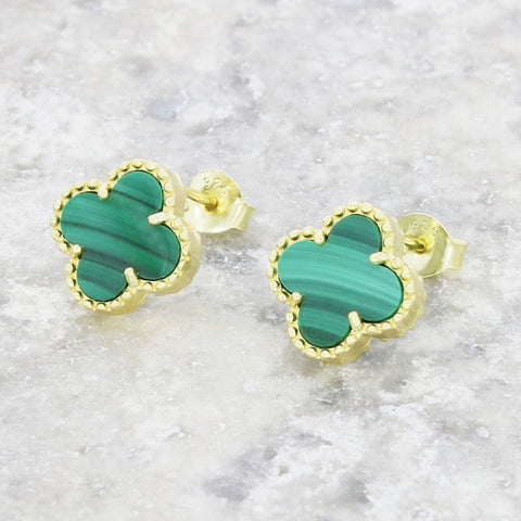 Four Leaf Clover Green Stone Stud Earrings GVL031