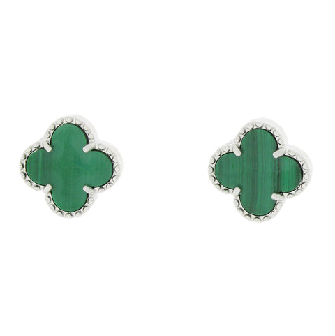 Four Leaf Clover Green Stone Stud Earrings GVL035