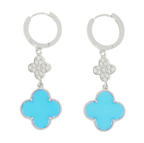 Four Leaf Clover Blue Stone Huggie Earrings GVL057