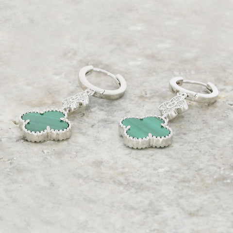 Four Leaf Clover Green Stone Huggie Earrings GVL058