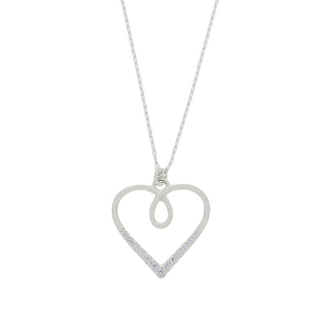 Sterling Silver Cubic Zirconia Looped Heart Pendant & Chain