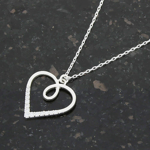 Sterling Silver Cubic Zirconia Looped Heart Pendant & Chain