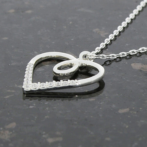 Sterling Silver Cubic Zirconia Looped Heart Pendant & Chain