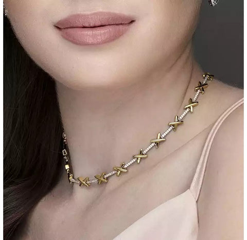 Sterling Silver and Gold Plated Cubic Zirconia Kiss Necklace