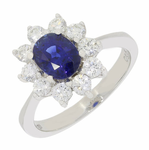 18ct White Gold 1.20cts Sapphire & 0.96cts Diamond Cluster Ring