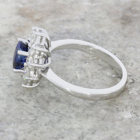 18ct White Gold 1.20cts Sapphire & 0.96cts Diamond Cluster Ring