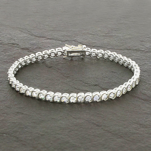 Ladies Sterling Silver White Cubic Zirconia Bracelet HHSIL1