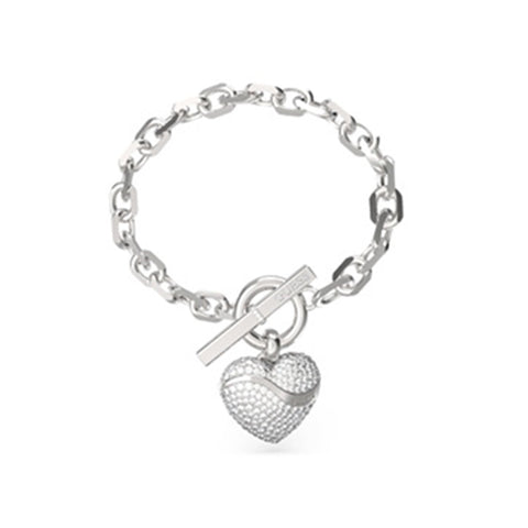 Guess Heart Waves Crystal Heart and T-Bar Bracelet JUBB04496JWRHL