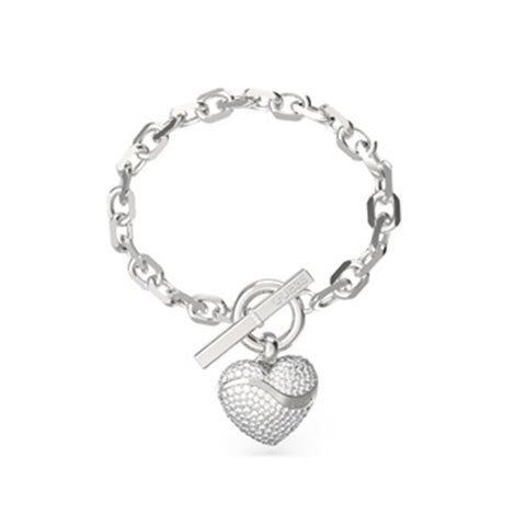 Guess Heart Waves Crystal Heart and T-Bar Bracelet JUBB04496JWRHL