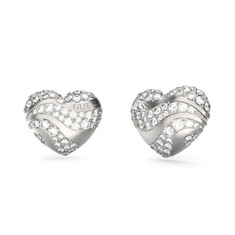 Guess Heart Waves Crystal Stud Earrings JUBE04504JWRH