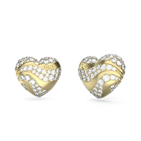 Guess Heart Waves Crystal Stud Earrings JUBE04504JWRGT - Gold Tone