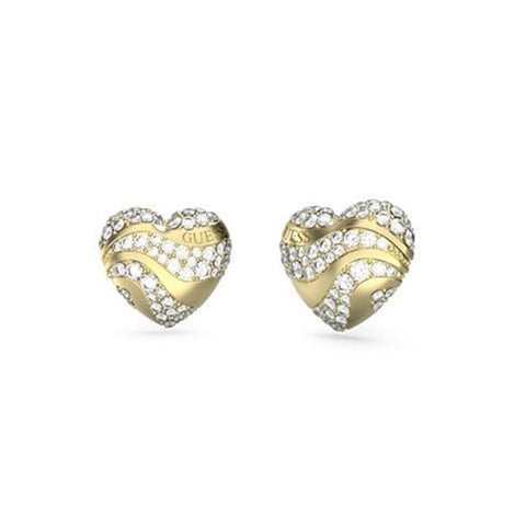 Guess Heart Waves Crystal Stud Earrings JUBE04504JWRGT - Gold Tone