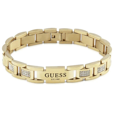 Guess Frontiers Gold Tone Stainless Steel Mens Bracelet JUMB01342JWYGT/U