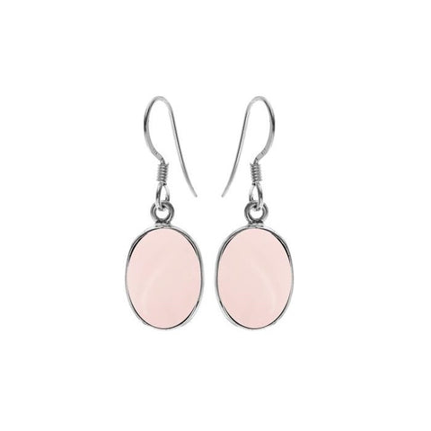 Rose Quartz Sterling Silver Oval Drop Earrings
