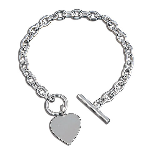 Sterling Silver T-Bar Heart Ladies Bracelet