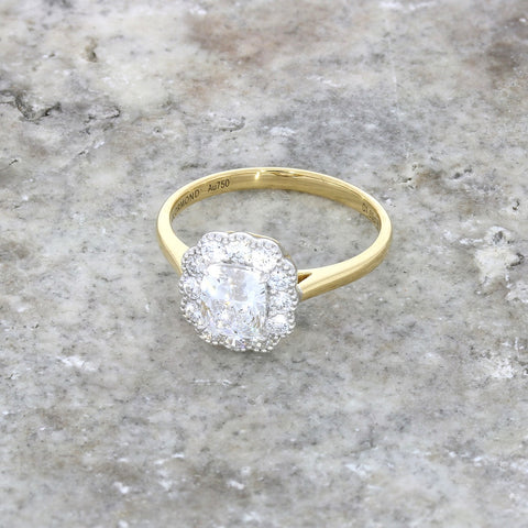 18ct Yellow Gold 1.03cts Lab Created Cushion Diamond Cluster Ring | H&H