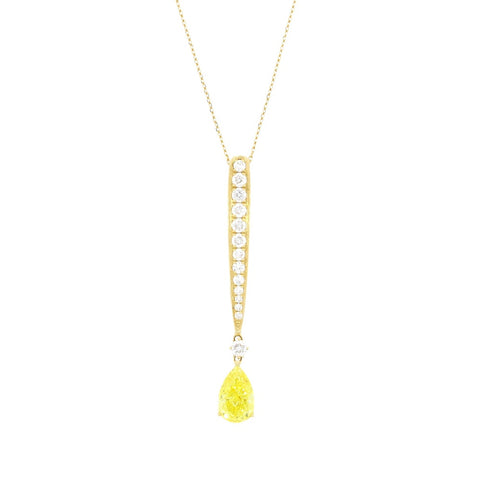 18ct Gold  Lab Grown Pear Shape Yellow Diamond Pendant With Chain | H&H