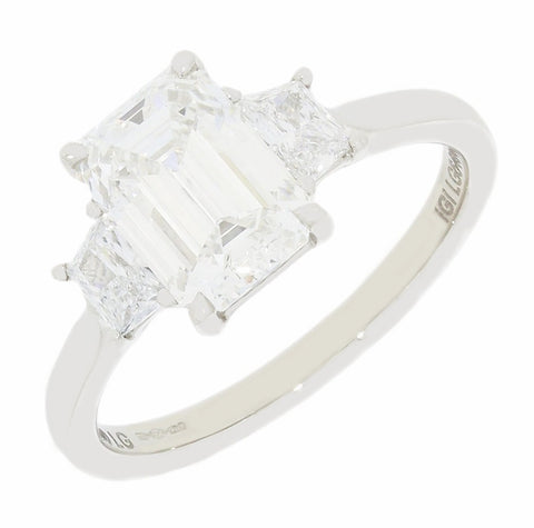 Platinum 2.39cts Lab Grown Diamond Emerald Cut Trilogy Ring