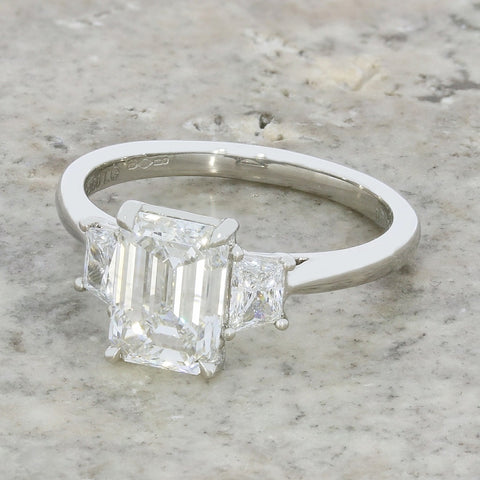 Platinum 2.39cts Lab Grown Diamond Emerald Cut Trilogy Ring