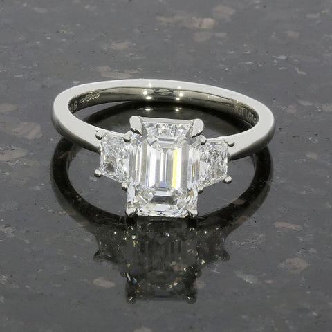 Platinum 2.39cts Lab Grown Diamond Emerald Cut Trilogy Ring