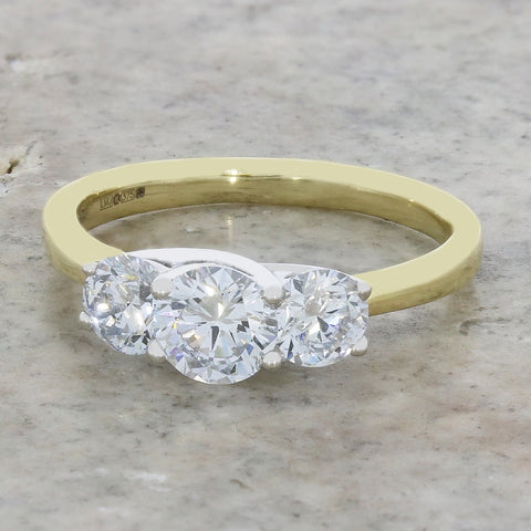 9ct Gold 1.35ct Brilliant Cut Lab Grown Diamond Three Stone Ring F/G VS 2