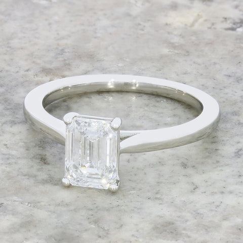 Platinum 1.45cts Lab Grown Diamond Emerald Cut Solitaire Ring