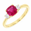9ct Gold Lab Grown Ruby and 0.17cts Brilliant Cut Diamond Three Stone Ring LGD133
