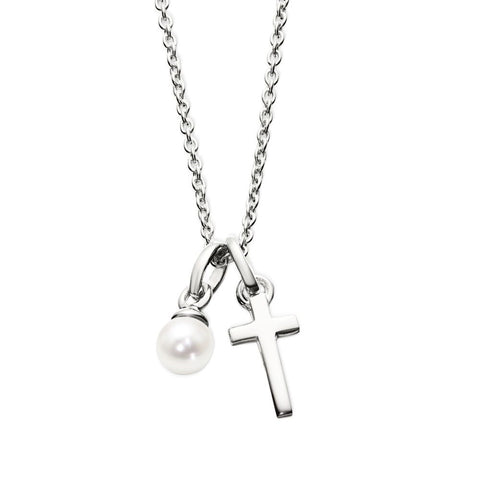 Little Star Maude Sterling Silver Cross and Pearl Necklace LSN0525