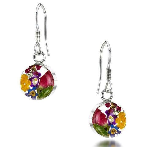 Shrieking Violet Real Flower Silver Drop Earrings ME19